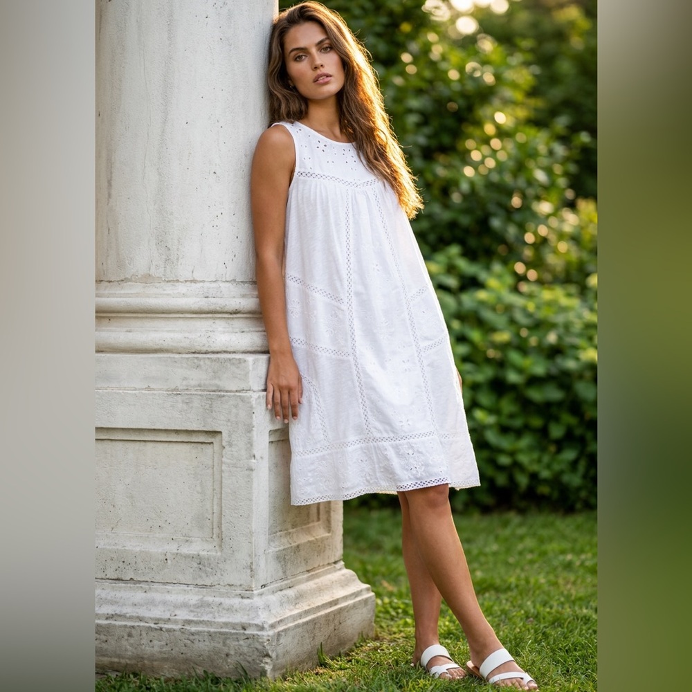 EUC Lucky Brand SZ S Creamy white sleeveless embroidered mini dress/bust 38” - Picture 1 of 8